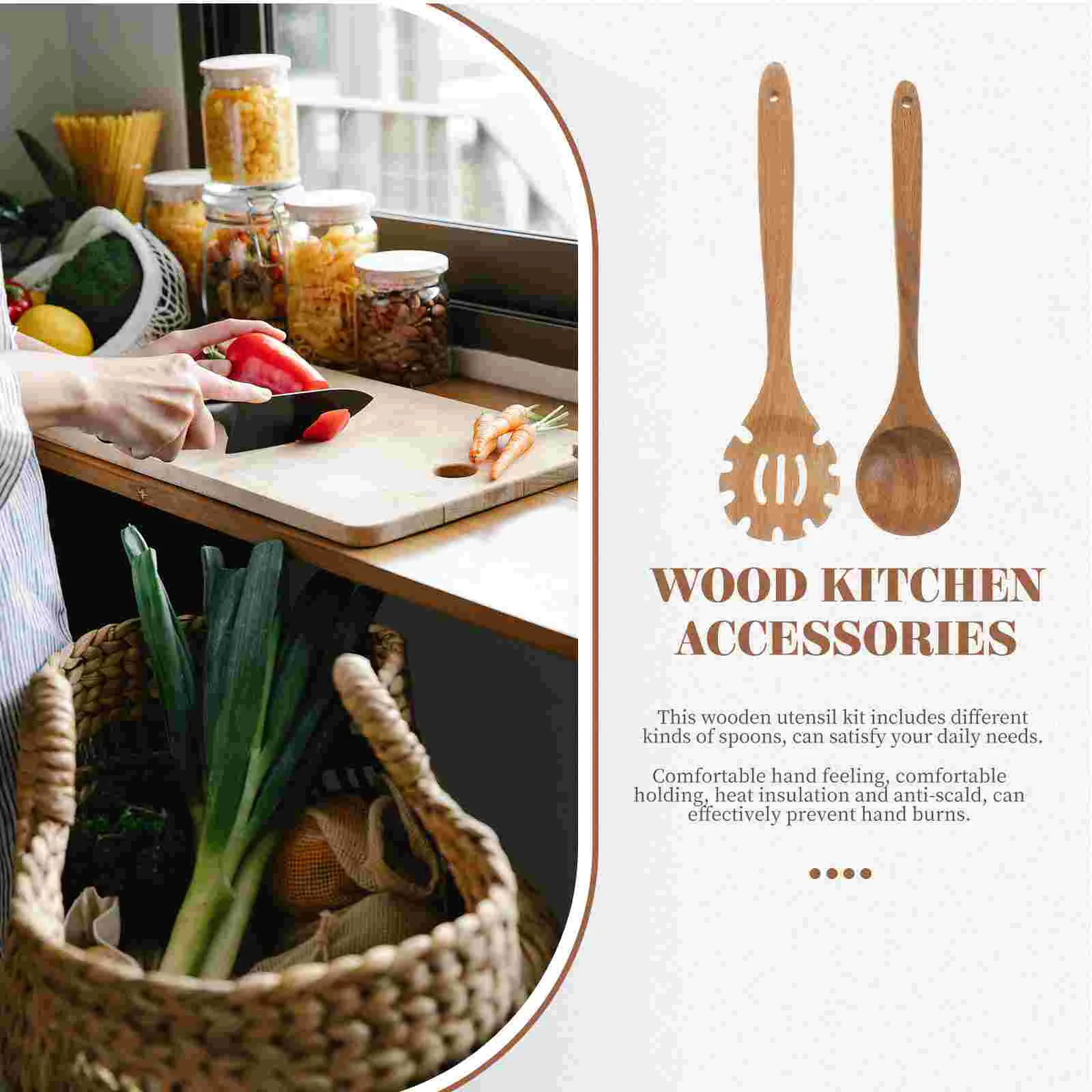 2 Pcs Food Flipper Noodle Spoon Wood Kitchen Cooking Multifunction Wooden Spoons Accessories Nonstick Rice