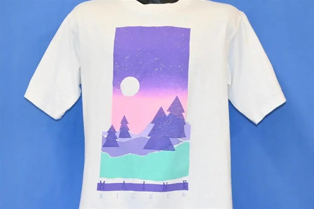 90s Maine Nights Full Moon Forest Trees Night Sky Travel Tourist T Shirt Large