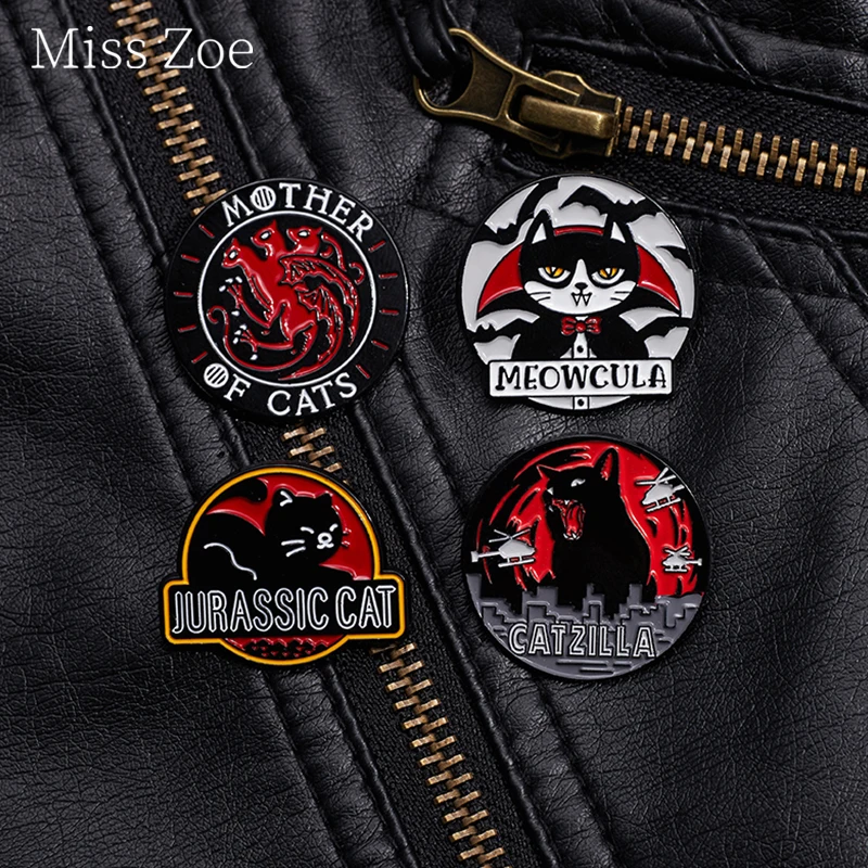 Dark Gothic Bat Cat Enamel Pins Mother Of Cat Brooch Lapel Backpack Badges Punk Cartoon Anime Jewelry Gifts For Kid Friends