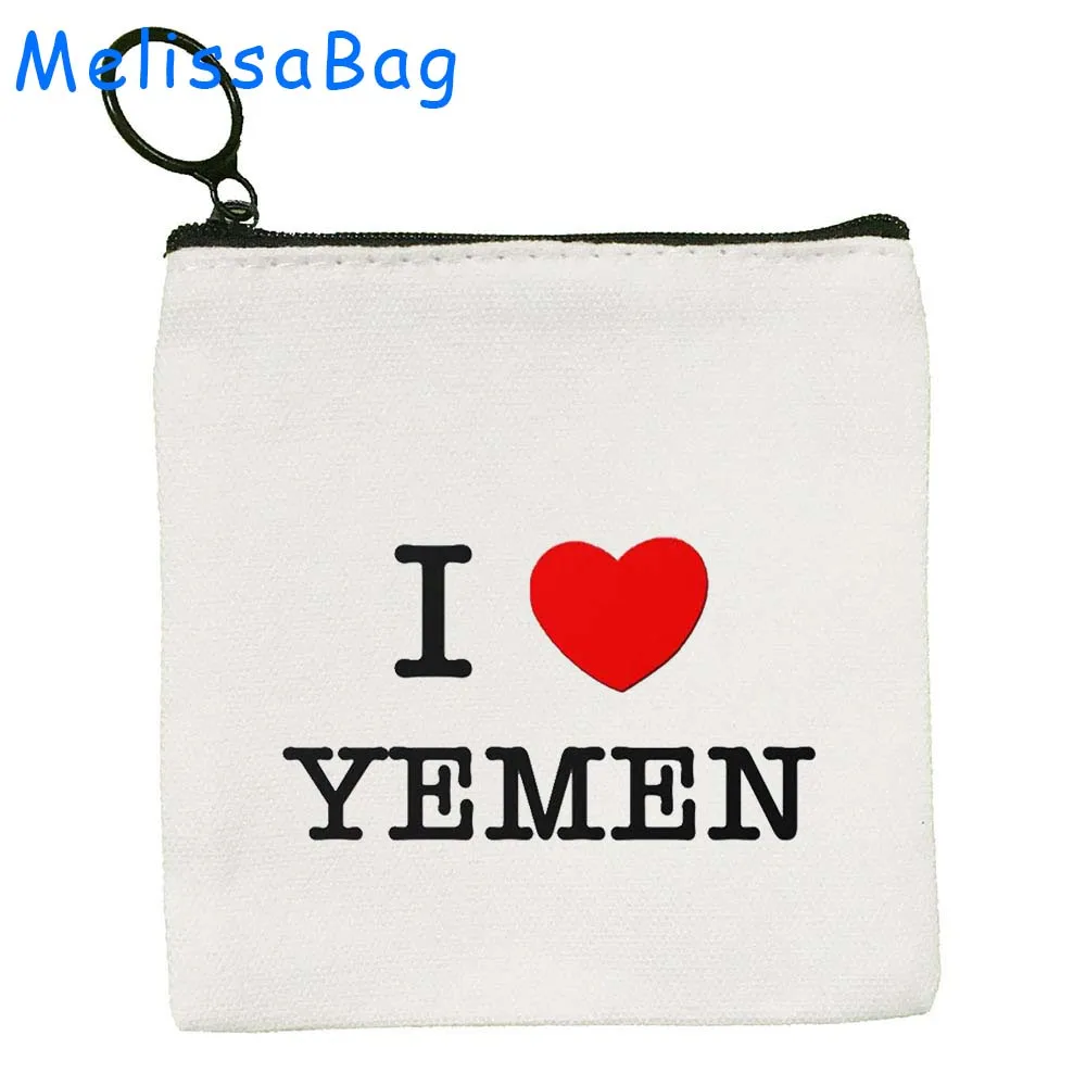 Yemen National Flag Arabic Round Emblem Yemeni Woman Patriotic Gifts Heart Canvas Coin Purse Key Case Bags Wallet Zipper Pouch