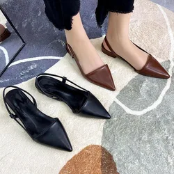 New Heels Womens Shoes Luxury Leather Sandals Summer Sexy Side Hollow Slingback Pumps Fashion Pointed Toe Wide Low Heel Sandals