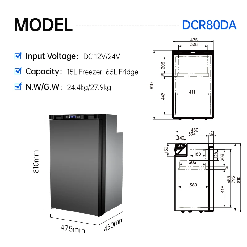Hot Sale 12V Fridge Energy Saving RV Refrigerator Dual Zone Freezer 80l for Off-grid Camping Outdoor