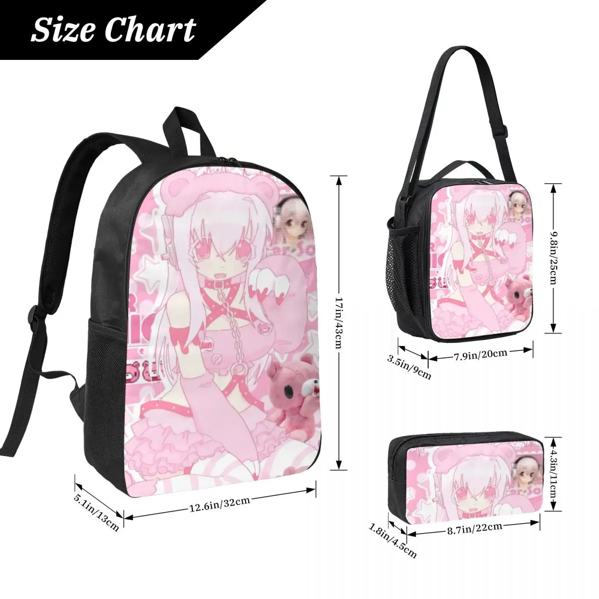 3Pcs Super Sonicos Backpack Set for Children Pen Bags Bookbag Sets with Lunch Box For School Students Daypack