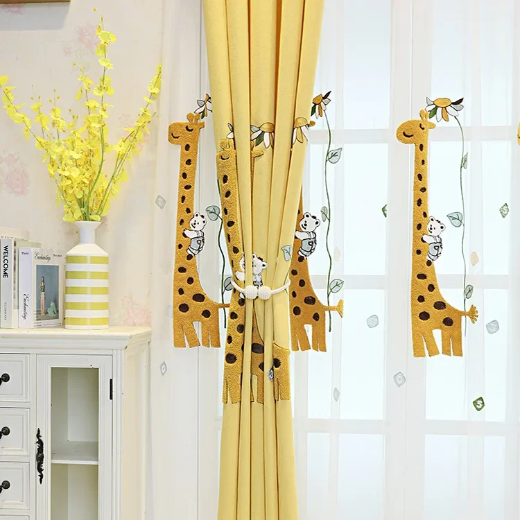New Children's Room Cartoon Embroidered Curtains Cute Giraffe Boys and Girls Curtains for Bedroom Custom Finished Products