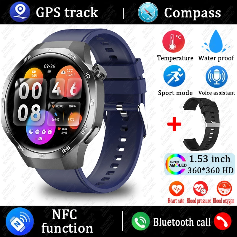 2025 New For Huawei Xiaomi GT5 Pro Smart Watch Men AMOLED HD Screen GPS NFC Heart Rate Bluetooth Call IP68 Waterproof SmartWatch