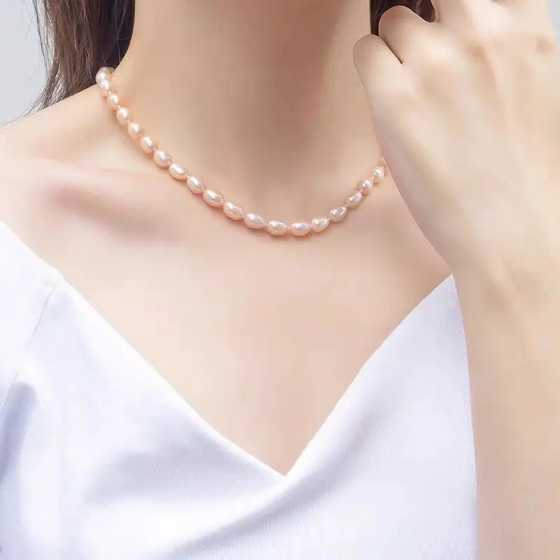 Natural Freshwater Pearl Necklace Meter-Shaped Strong Light Full Bead Chain for Female Mother-in-Law and Elder Gift for Mother