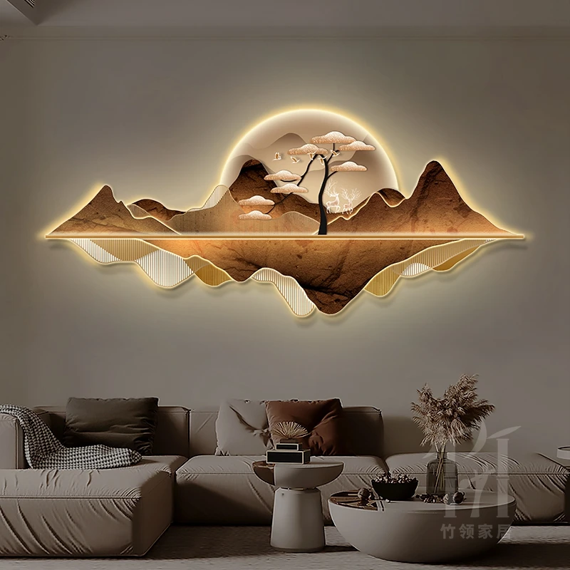 A lâmpada de parede LED da sala de estar, parede de fundo do sofá, luxo leve e pintura de luz de sentido sofisticado, quarto moderno e simples m