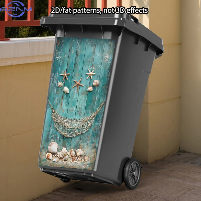 Rustic Beach Trash Can Sticker, Abstract Self-Adhesive Art Stickers, Seashell Decor Self-Adhesive Removable Trash Can Stickers