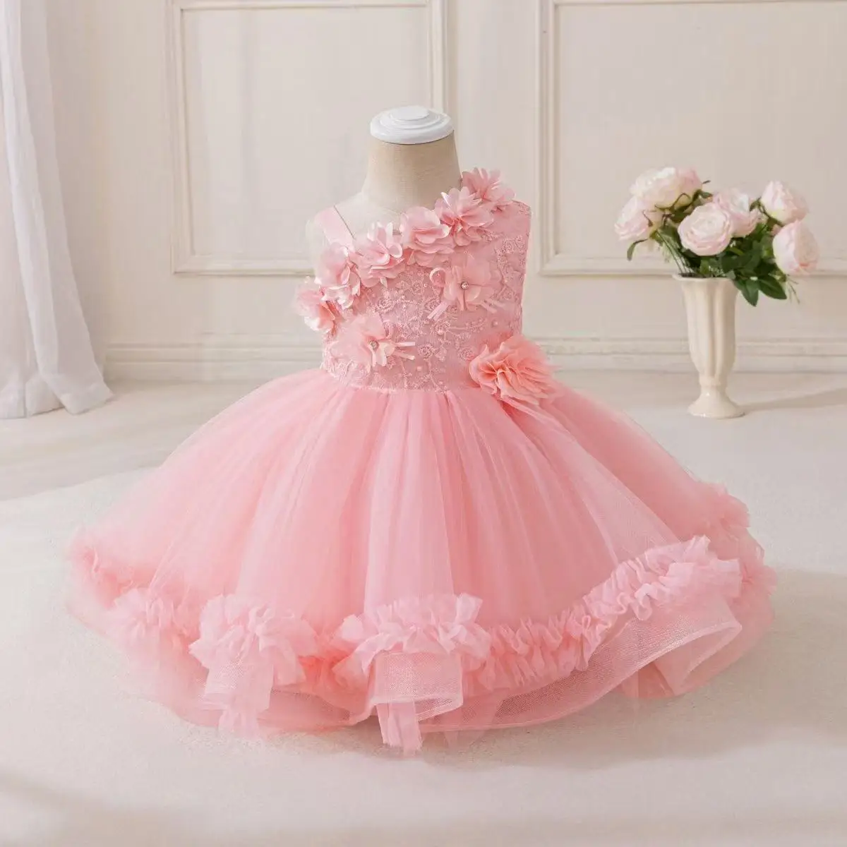 

Нарядное платье для девочек, детское платье для выступлений, платье принцессы на бретельках с пайетками, пышное платье с фатой для малышек