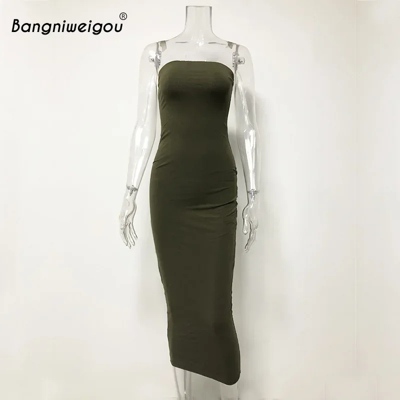 Bangniweigou-vestido de tubo con hombros descubiertos para mujer, vestido básico ajustado sin tirantes, vestido de vendaje elástico, color blanco y negro, verano