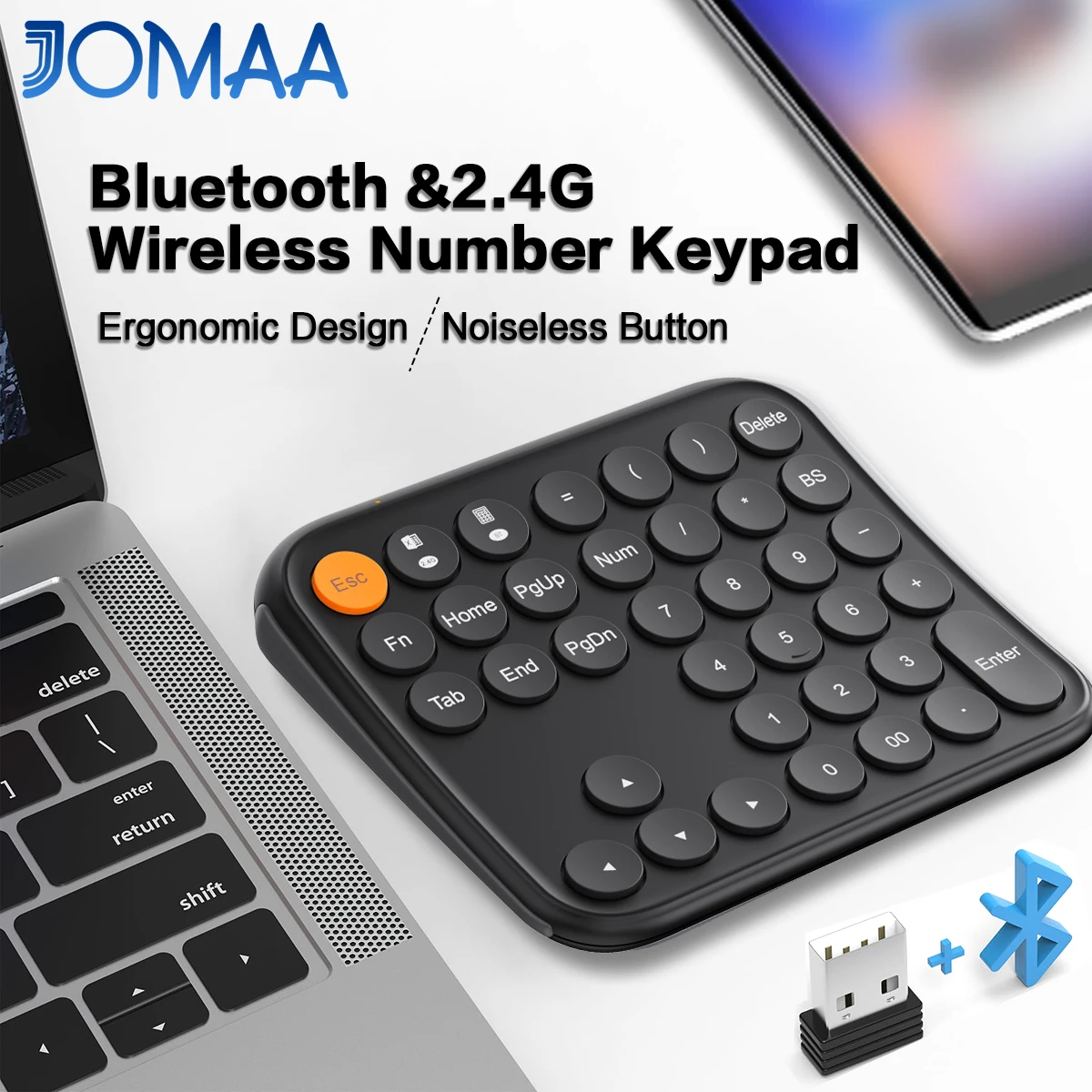 Rechargeable Bluetooth&2.4G Wireless Numeric Keyboard,Ergonomic Design,Portable 36 Keys Wireless Number Keypad for Window/Mac OS