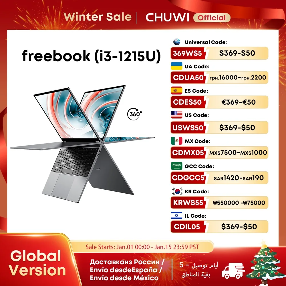 CHUWI FreeBook Laptop i3-1215U / N100 Processor 13.5" IPS Screen 2 In 1 Laptop Tablet PC 12GB RAM 512GB SSD Support Stylus