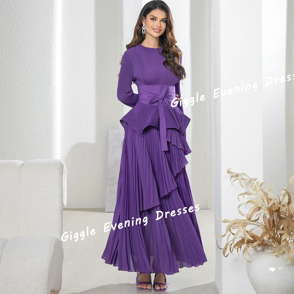 Giggle Chiffon O-Neck Summer Ruched Elegance Prom Gown Saudi Arab A-Line  Ankle-Length Evening Party Dresses for Women 2024