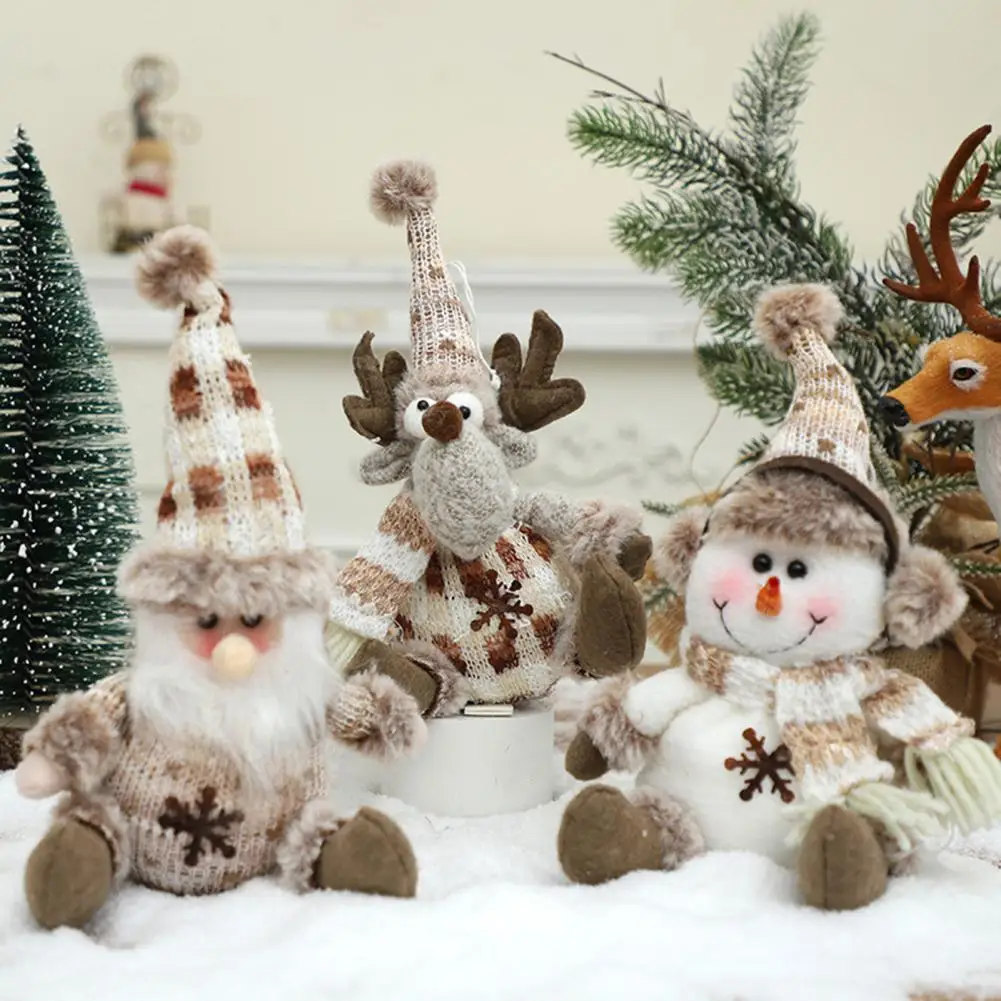 Holiday Decoration Doll Holiday Season Soft Toy Christmas Plush Snowman Elk Doll Set for Holiday Decor Festive Stuffed Santa