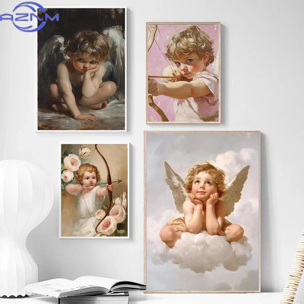 AZNM Romantic Retro Greek Roman Mythology Love God Cupid Angel Art Poster Canvas Painting Oil Painting Wall Painting Home Decora
