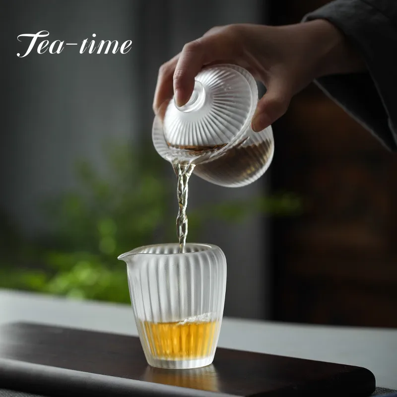 Home Delicate Frosted Sancai Gaiwan Tea Cup Glass Kung Fu Tea Set Insulation Lid Cup Non-Slip Ladies Single Glass Tea Bowl