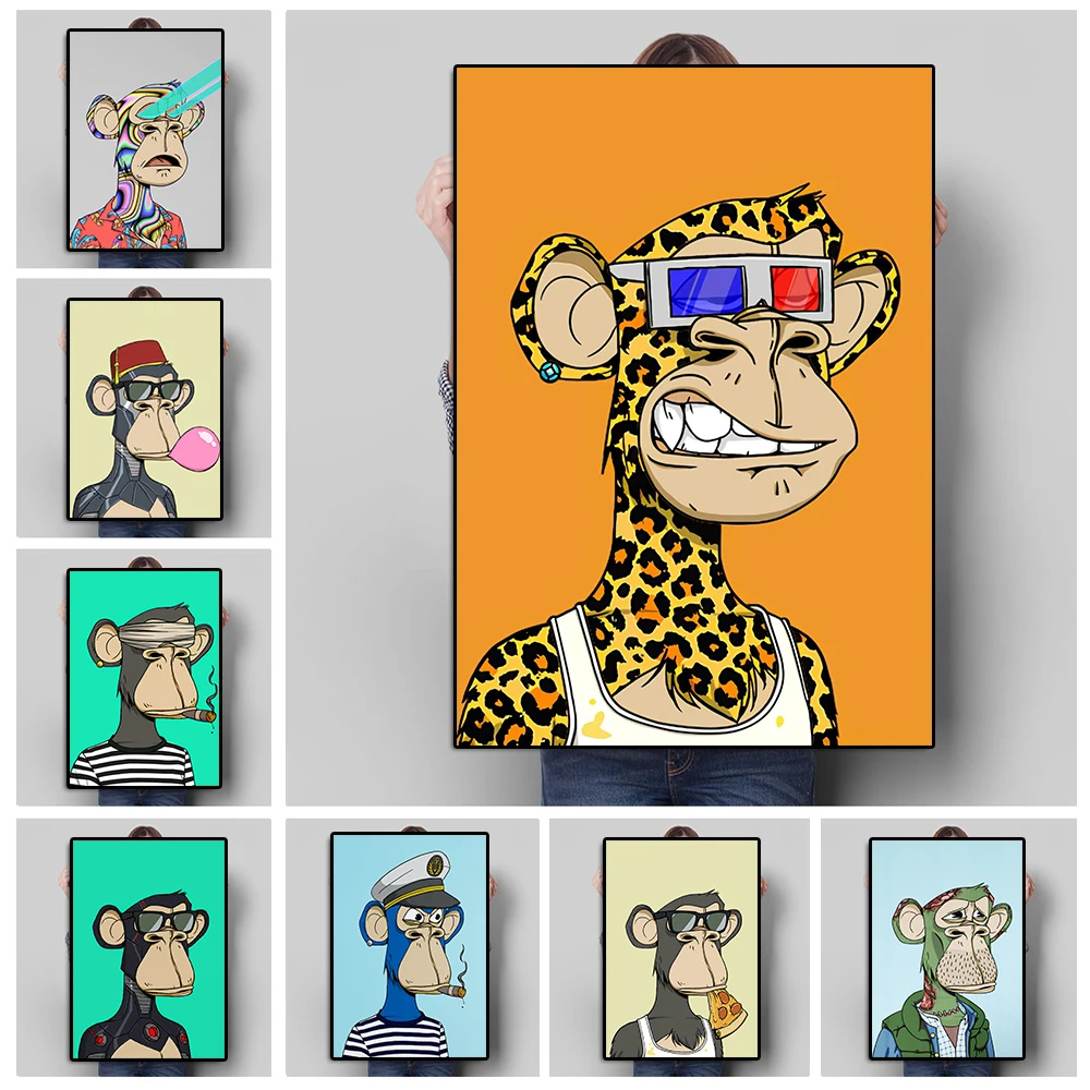 Cartoon Funny Bored Ape Poster And Print Animal Smoking Graffiti Canvas Painting Monkey Bubble Comic Wall Art Living Room Dec