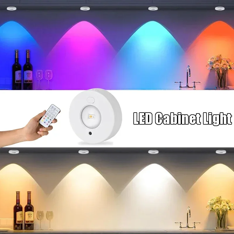 

LED Night Light RGB 12 Color Wireless Cabinet Lamp Type-C Rechargeable Remote Control For Room Kitchen Cabinet Lighting