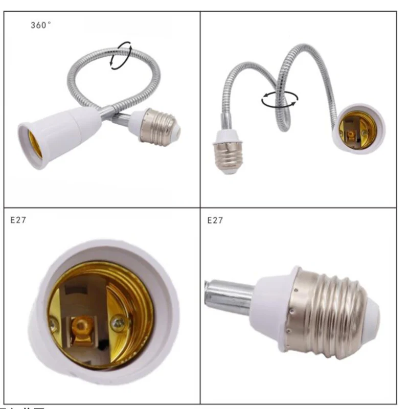 Base de bombilla LED Flexible de 6 tamaños, adaptador extensor de extensión E27 a E27, toma de corriente CA, soporte de tornillo, convertidores,