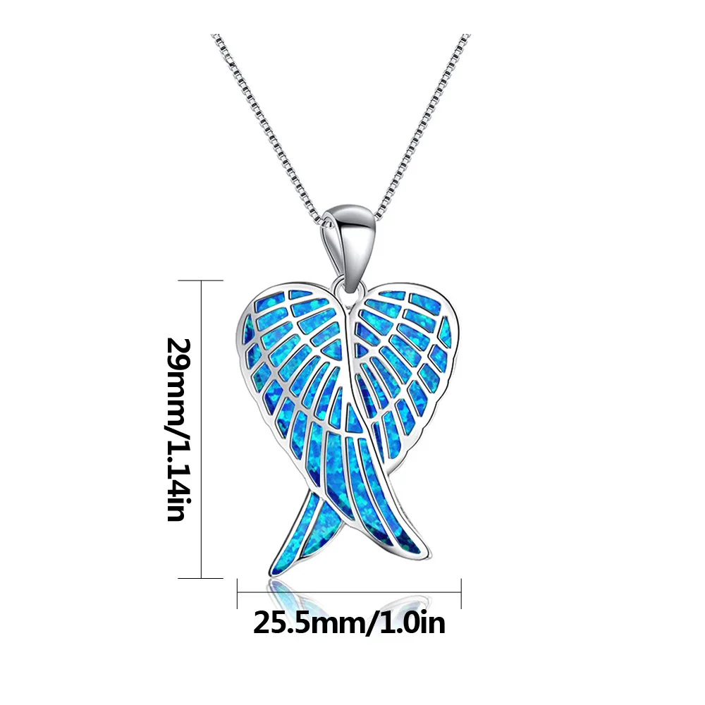 Trending Angel Wing Pendant Necklace with Blue Opal Inlay,Luxury Iridescent Bohemian Designer Jewelry,Dainty Gift for Women 2025