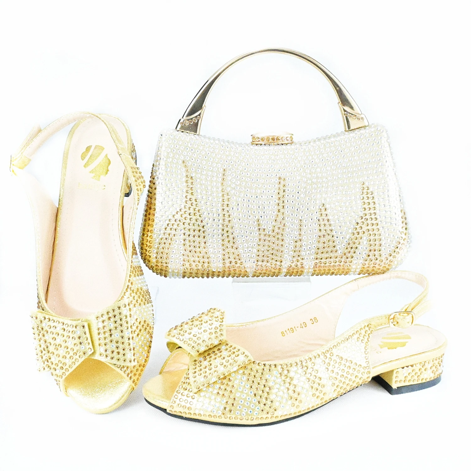 Doershow  nice African Shoes And Bag Matching Set With gold Hot Selling Women Italian Shoes And Bag Set For Wedding HAS1-15