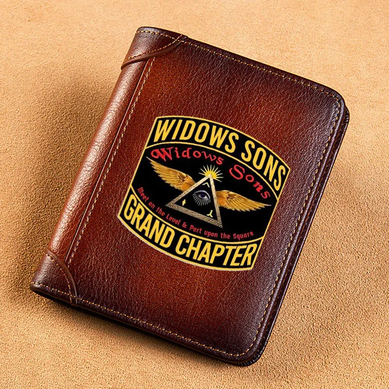 High Quality Genuine Leather Wallet Masonic Widows Sons Grand Chapter Printing Standard Short Purse BK3633