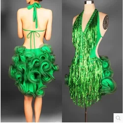 Latin dance dress zielony profesjonalny kostium dla kobiet fringe samba kostium kolorowe damskie sukienki konkursowe balowe frędzle