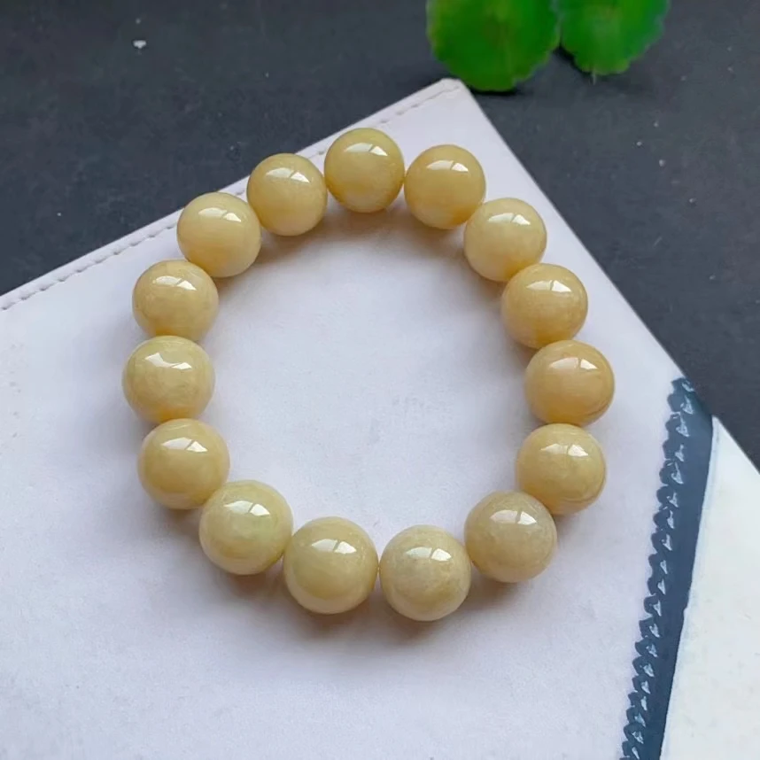 Natural Yellow Jade A Bracelets Gemstone Stretch Round Beads Stone 13.5mm Women Men Bracelet Jade A Jewelry AAAAA