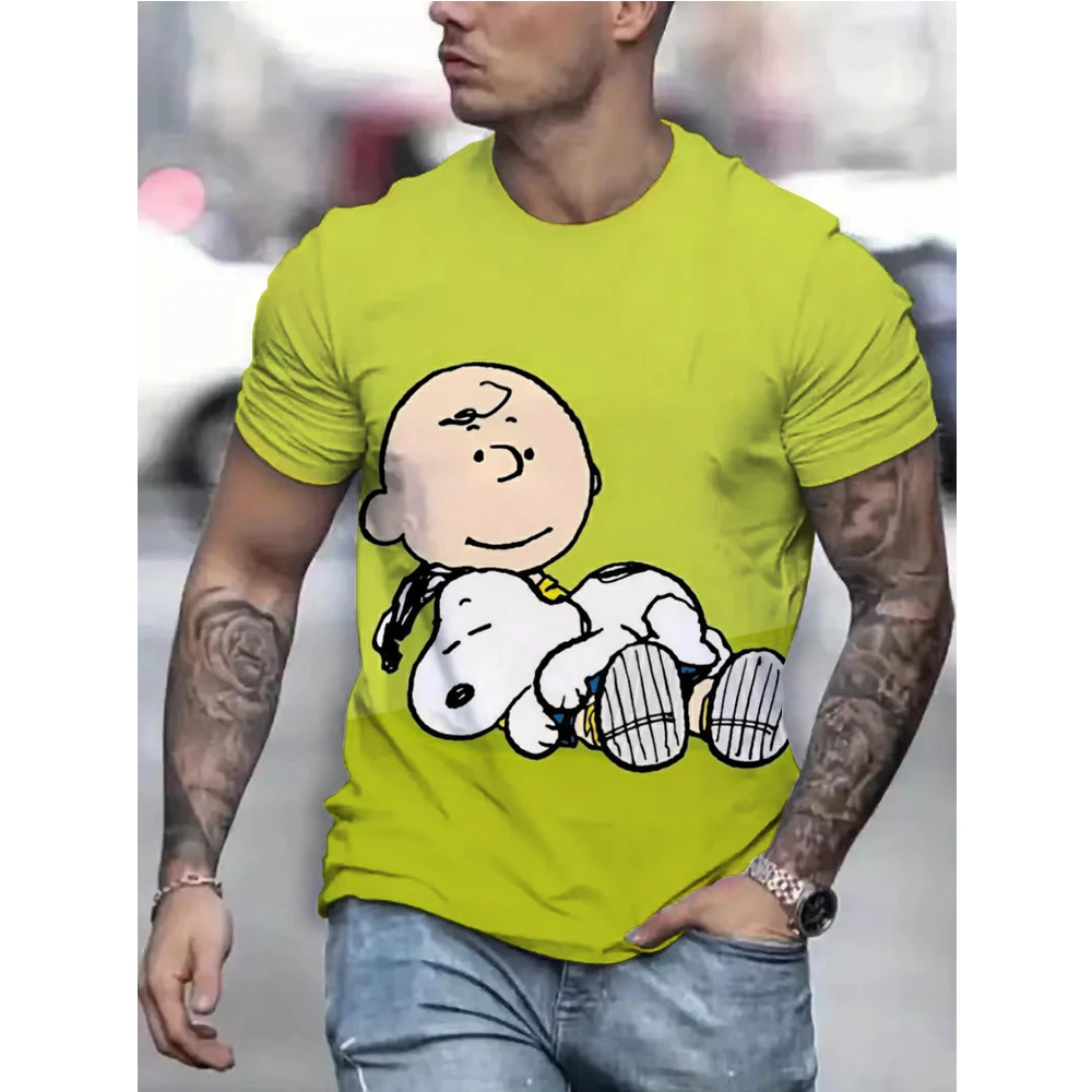 Fashionable men's T-shirt simple Snoopy print T-shirt casual 3D printing personalized round neck short sleeved top Kids Tops