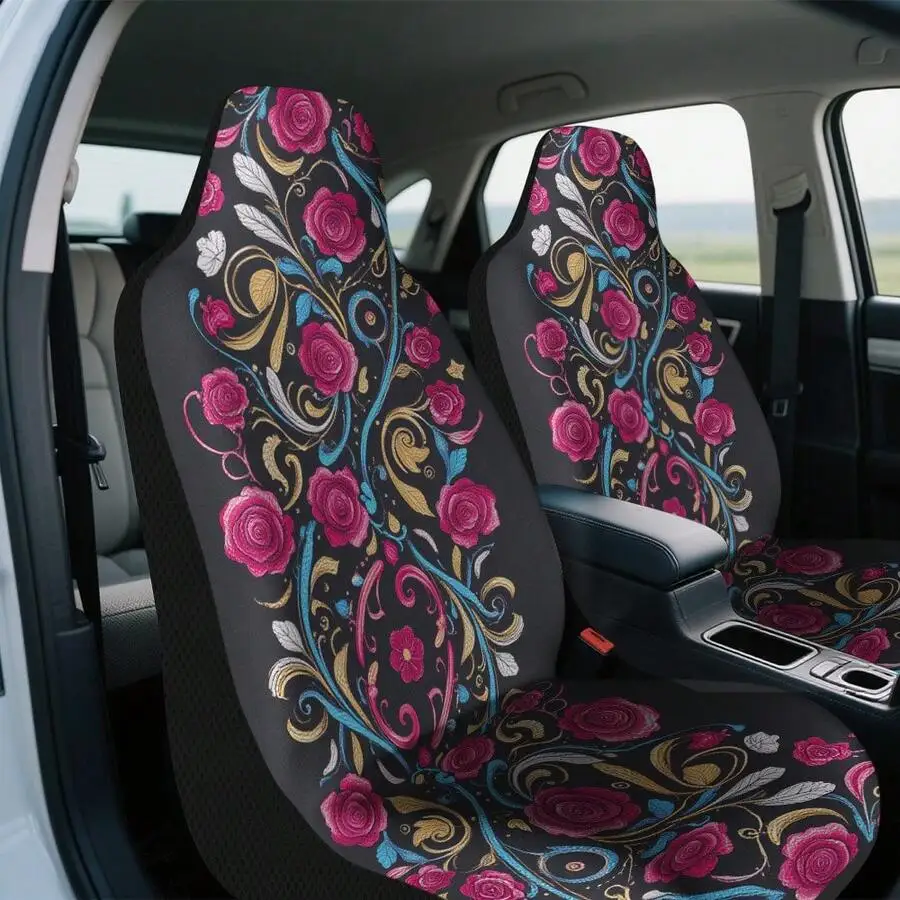 

1pc Car Seat Cover With Vintage Floral Paisley Pattern For Driver And Passenger Seats