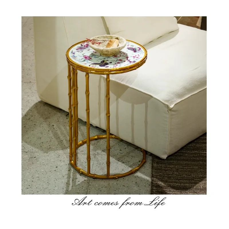Italian light luxury minimalist living room sofa edge corner few small round few