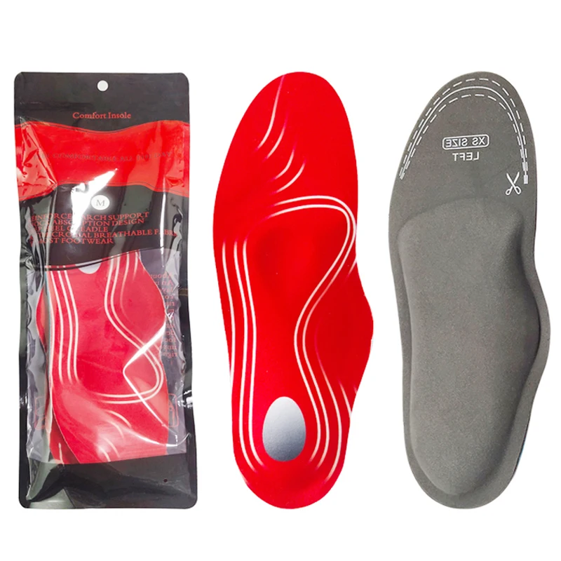 Red Orthopedic Insole Foot Massage Pad Orthotic Arch Support  Pads For Flat Foot Shock Absorb Foot Care Insoles of Antibacterial