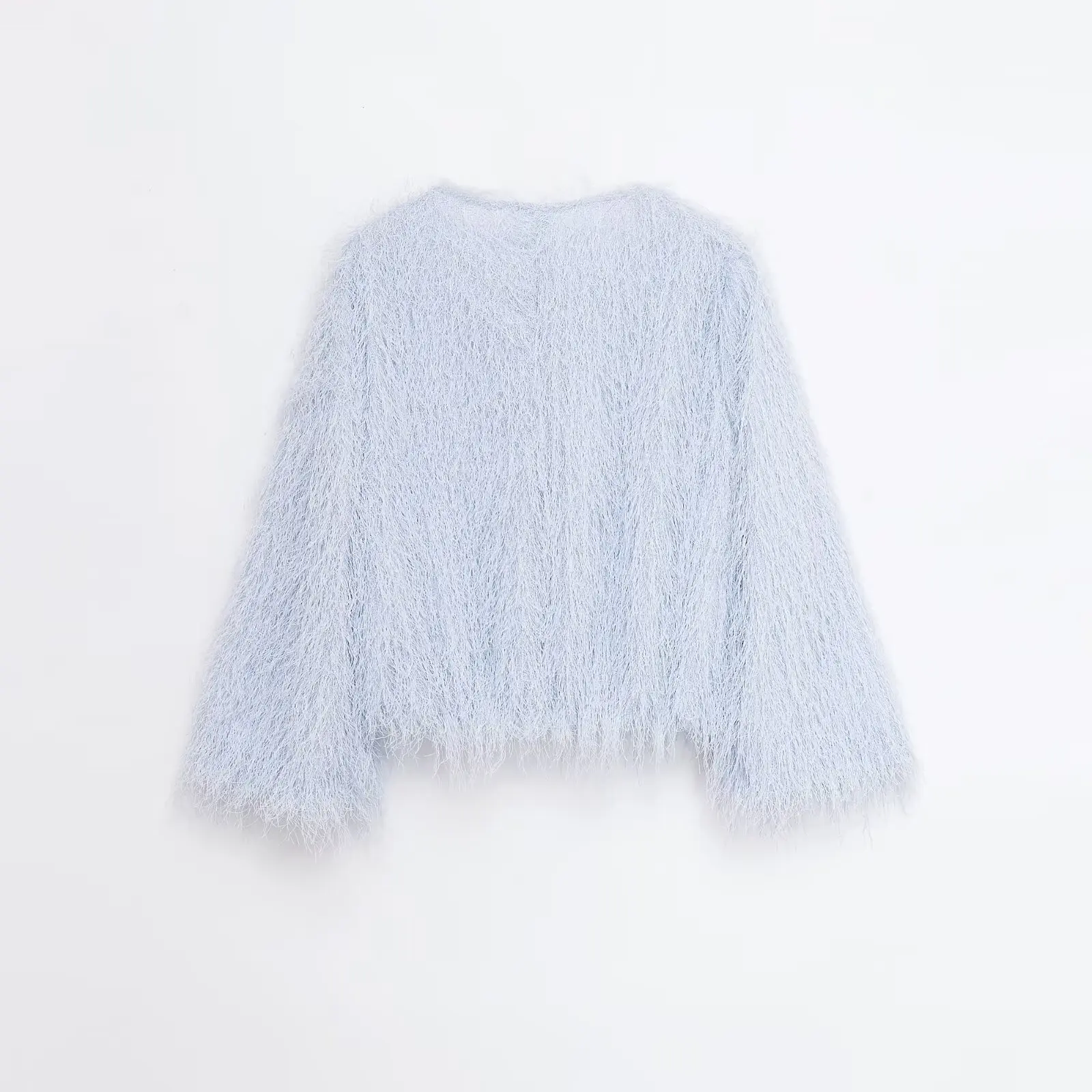 Deconstructed Fluffy Cropped Jacket with Long Fringe Women Y2K Futuristic Loose Fit Fashion Outerwear Street Style Short Coat