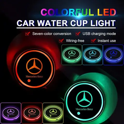 Posavasos luminoso para coche, soporte para vasos, alfombrilla antideslizante para Mercedes Benz AMG GLA W212 W204 W211W168 W213 W205 W210 W124, 2 uds.