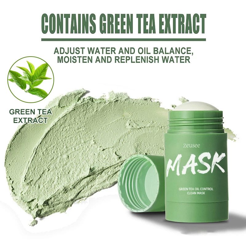 Green Tea Solid Mask Deep Cleansing Mud Mask Stick Oil Control Blackhead Remover Moisturizing Facial Mud Mask for All Skin Types
