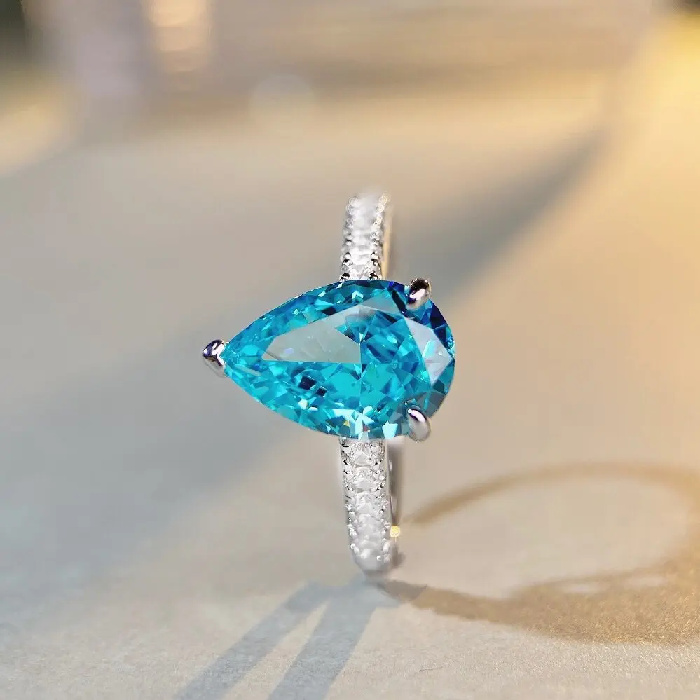Aquamarine ring - PT950 platinum ice flower cut zircon gemstone ring