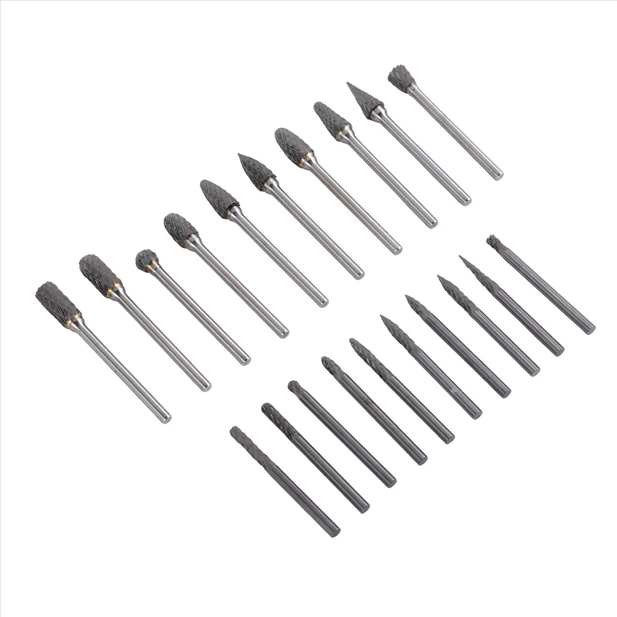 A63K& Double Cut Carbide Rotary Burr Set 20Pcs Die Grinder Bits 1/8 inch Shank Cutting Burrs for Wood Working