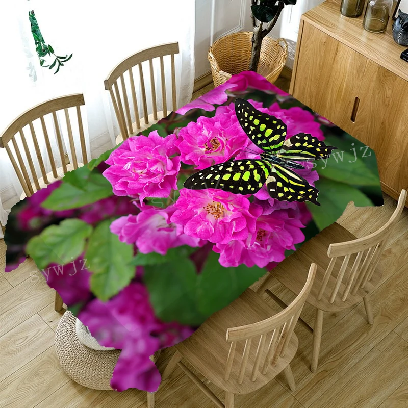 Butterfly Flower Pattern Tablecloth Home Living Room Dining Table Coffee Table Anti-fouling Tablecloth Outdoor Picnic Cloth