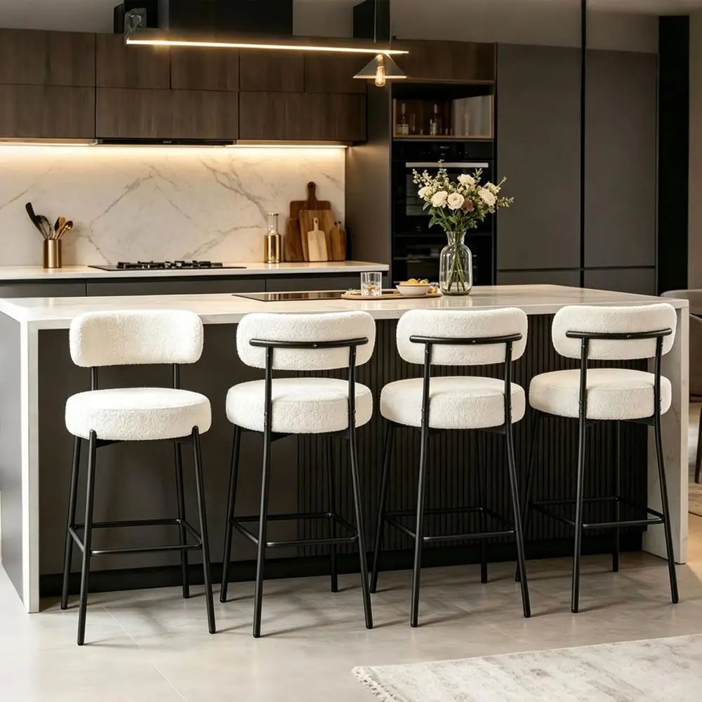 

White 28 Counter Height Bar Stools Set of 4 with Backs, Suitable for Kitchen Islands, Dining Rooms, Pubs, and Clubs