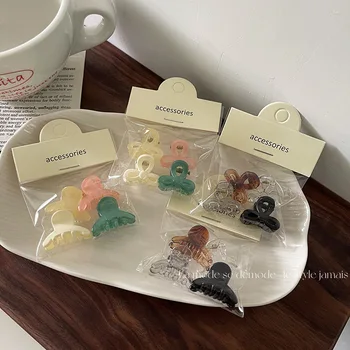 귀여운 젤리 컬러 투명 플라스틱 미니 소형 그랩 클립, 컬러 활 사이드 앞머리 머리핀 사이드 클립, 한국어 버전