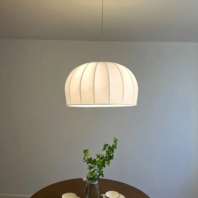 Japanese Wabi-Sabi Pendant Lamp, Single-Head Silk Chandelier for Dining Room, Bedroom, Hotel, Cafe Decor