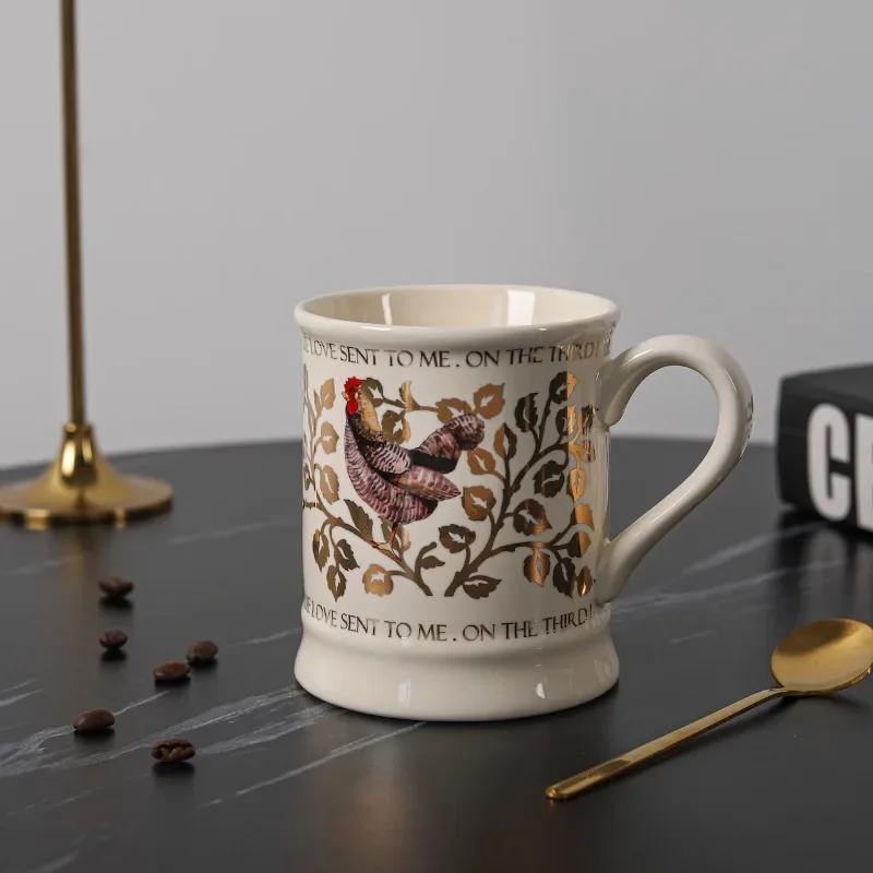 European Style Golden Rooster Luxury Retro Gold Plated Ceramic Mug Tableware Household Drinking Water Teacup Creative Coffee Cup