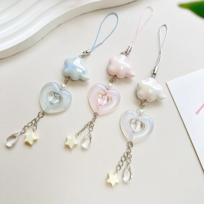 1 Piece Sweet Korean Scrapbook Pendant Cute Creative Design Heart Cloud Style Phone Lanyard Kawaii Charm Phone Accessories