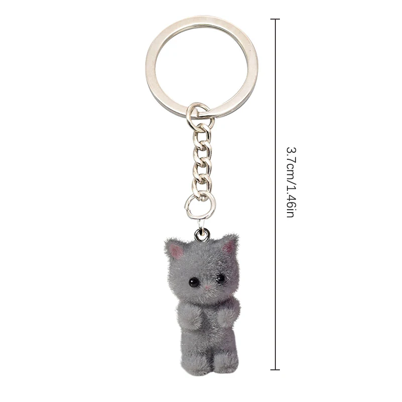 Niedliche 3d Flock ing Kätzchen kleinen Bären Schlüssel bund Harz Katze Paar Handy Anhänger Auto Schlüssel ring Kopfhörer Rucksack Charms Tasche Dekor