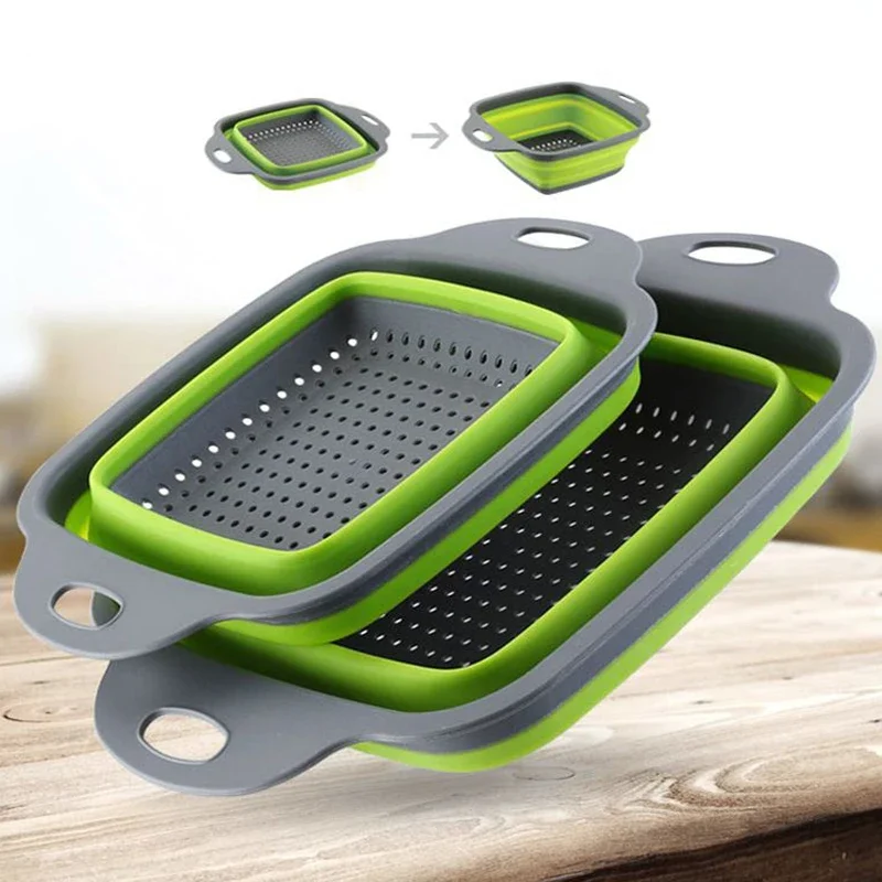 Foldable Fruit Vegetable Washing Basket Strainer Portabl Silicone Colander Collapsible Drainer with Handle Kitchen Tools