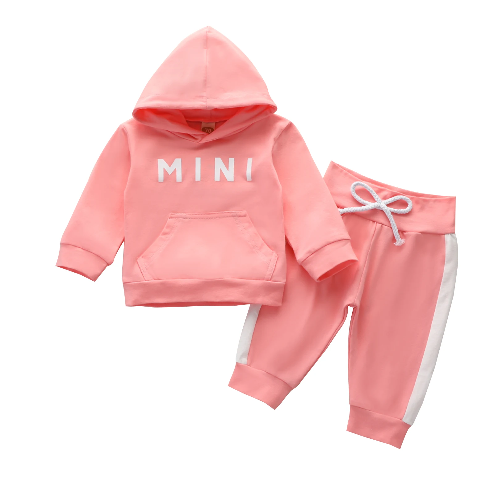 Completi per neonate per bambini Pullover tascabile con cappuccio pantaloni elastici in vita 2 pezzi Set di vestiti a maniche lunghe