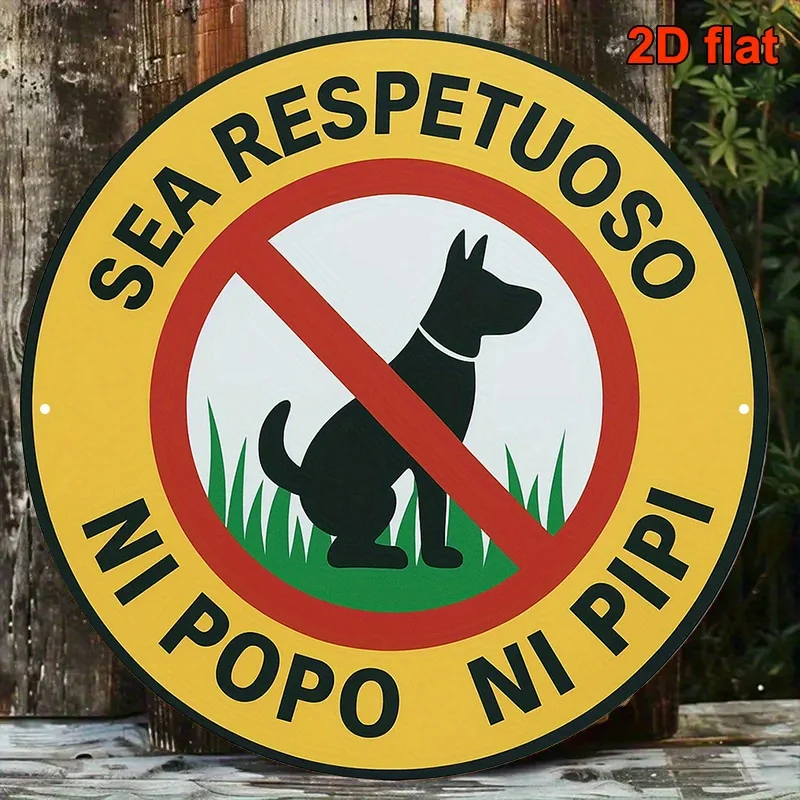 Aluminum Iron Plate Wall Art, 2D Flat Vintage Spanish Round Metal Sign, No Dog Urination Decor for Outdoor Garden Yard Park Pati