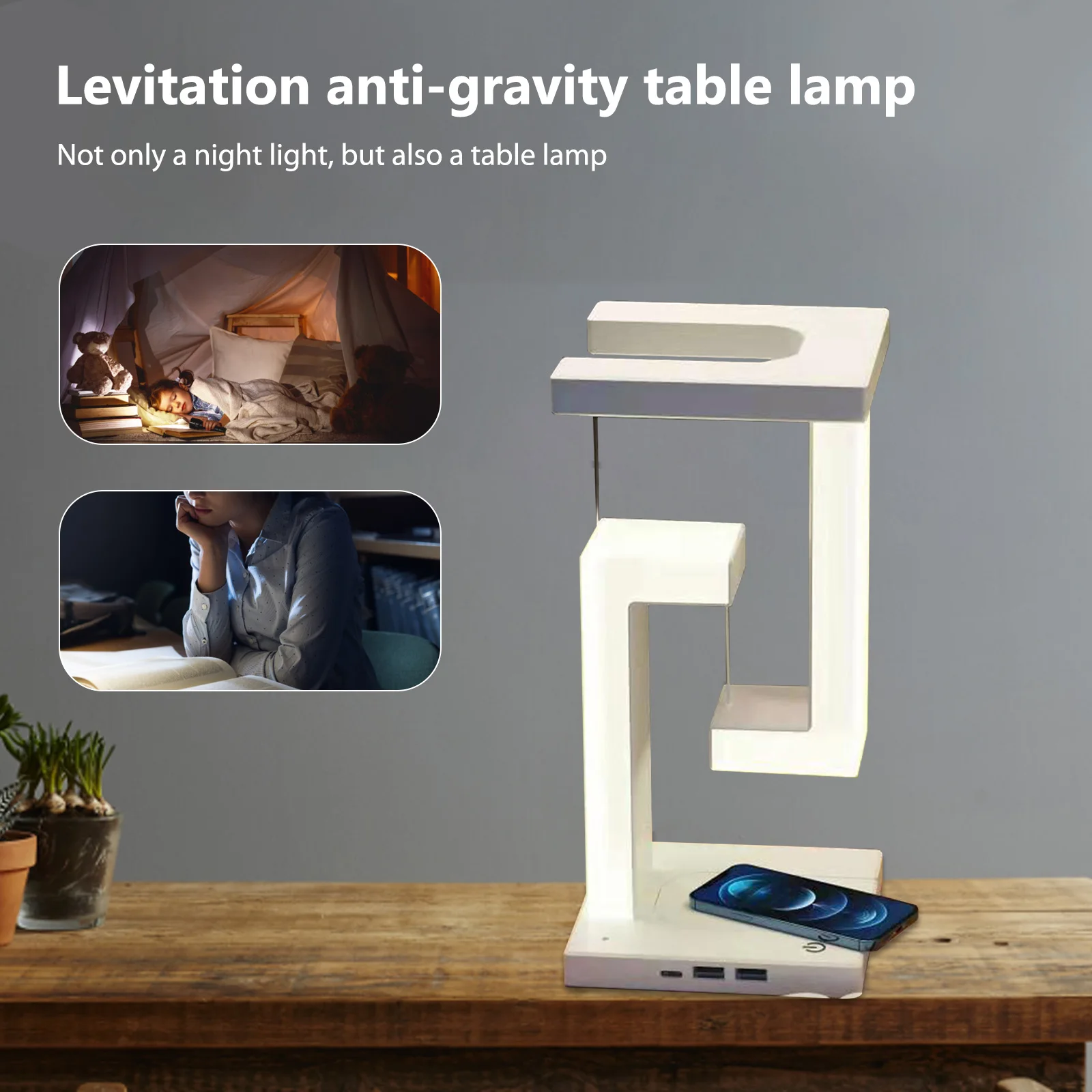 Anti-Gravity Table Light Stepless Dimming Suspended USB Romantic Night Lamps Lighting Ornaments Wireless Charger Home Decor