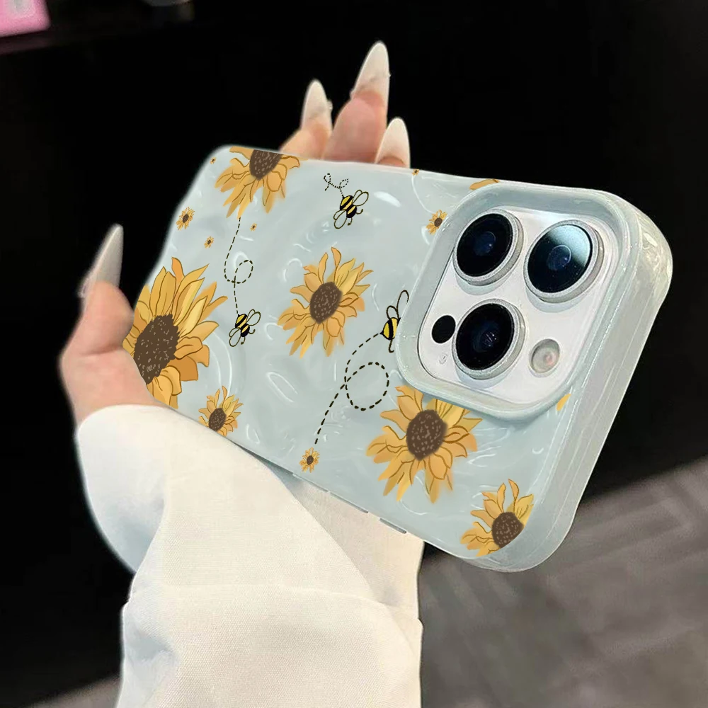 Sonnenblumen-Kunstmuster Handyhülle für iPhone 17 16 15 14 13 12 11 Pro Max 14 Plus 17Air Falten-Wellen Weiche Silikonhülle – Detail 1