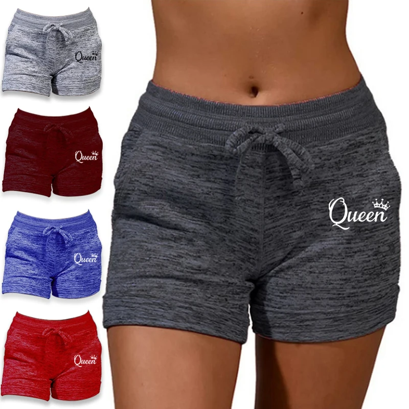 

Queen Printed Womens Solid Elasticated Waist Shorts Ladies Summer Yoga Gym Fitness Jogging Hot Pants Sweatpants Clothing